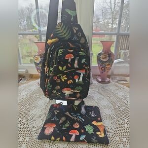 Mushroom Crossbody Backpack With Travel Bag New